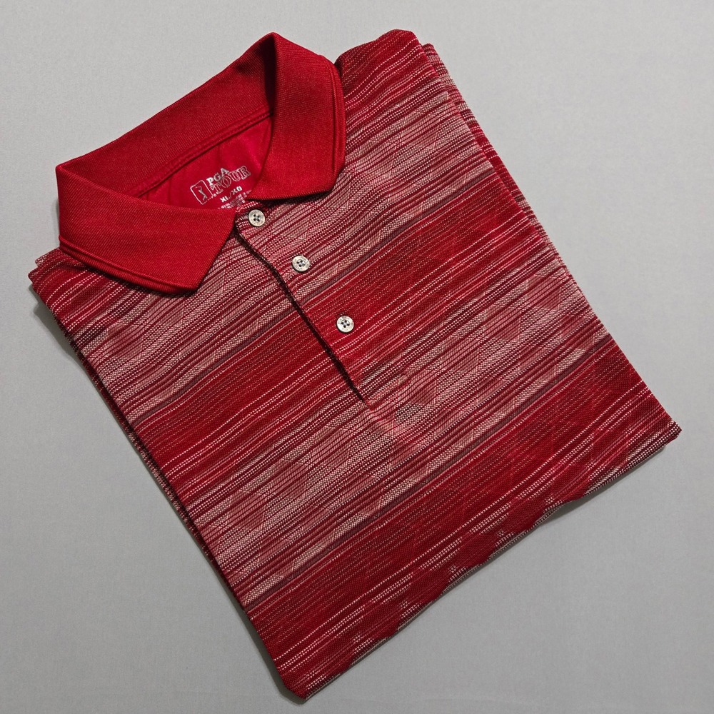 PGA Tour Polo Shirt Mens XL Red Striped‎ Geometric Short Sleeve Golf Performance